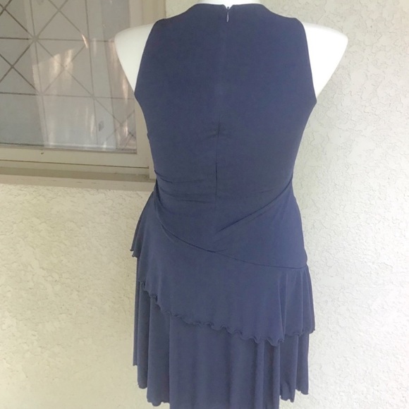 Carmen Marc Valvo Luxe Dress Navy Blue Ruching - Picture 4 of 15